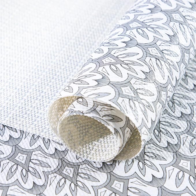 RAY STAR 12X120 Inch Shelf Liner for Kitchen Cabinets, Non-Adhesive Cabinet Liner Washable, PVC Drawer Liner for Dresser Non-Slip Bathroom (Black Floral)(5 Roll)