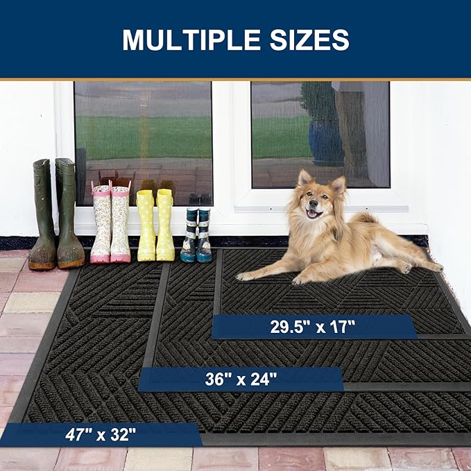 Smiry Front Door Mat Outside Entrance, Heavy Duty Sturdy Natural Rubber Doormat, Trap Dirt and Moisture, Easy Clean Low Profile Mats for Indoor Outdoor Entry, Irregular Triangle (47x32, Charcoal)