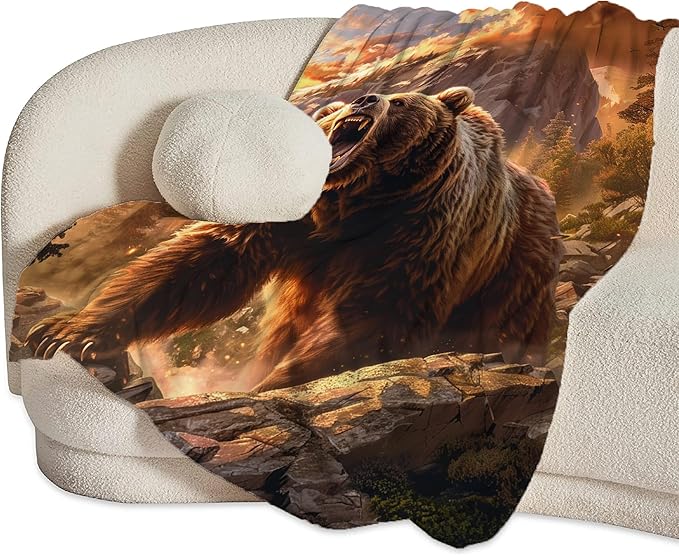 Bear Animal Throw Blanket - Gifts and Decor for Cabin, Girls, Women, Boys, Men - Soft Warm Cozy Fleece for Couch, Sofa, Bed 60"x50"