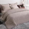 NTBAY King Comforter Set with Sheets, 7 Pieces Soft and Breathable King Bedding Set, Bed in a Bag, Down Alternative Comforter Set Solid Color All Season, King Bedding Set, Taupe