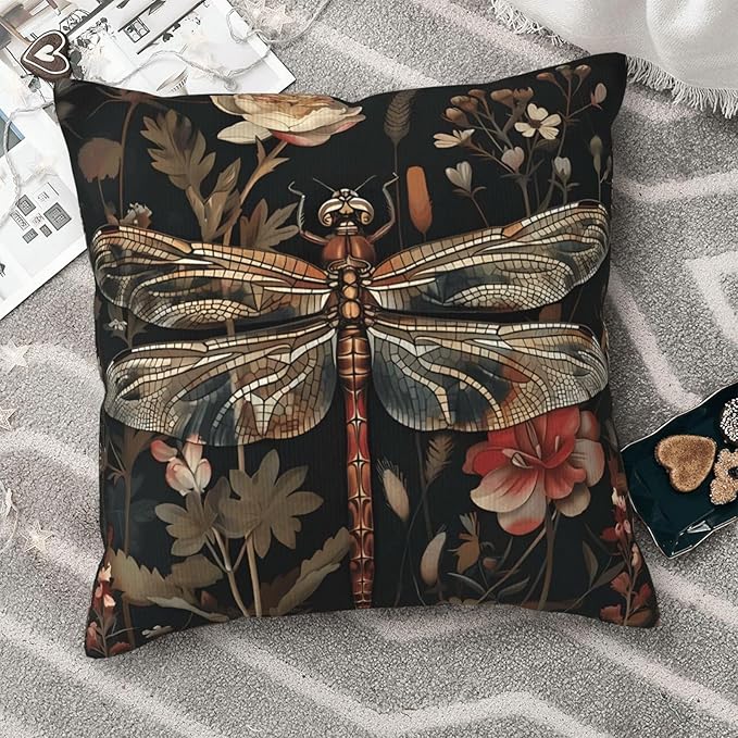William Morris Abstract Vintage Floral Dragonfly Design 18x18 inches Throw Pillow Covers Square Pillowcases Decor for Bed Couch Sofa Living Room Cushion Covers