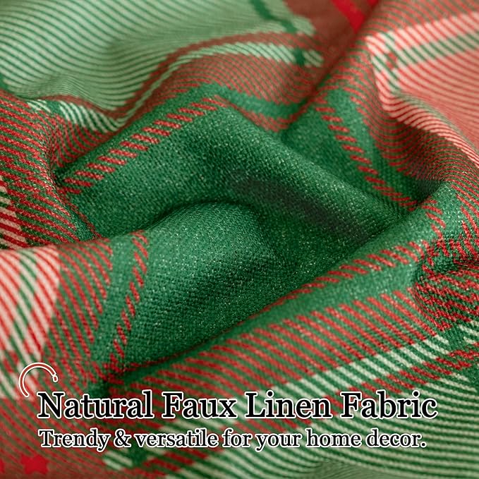 Christmas Curtains for Living Room 84 Inches Long - Plaid Patterned Linen Blackout Curtains, Gingham Printed Drapes for Bedroom Winter Decor Thermal Insulated 52x84 Inch 2 Panels, Red Green