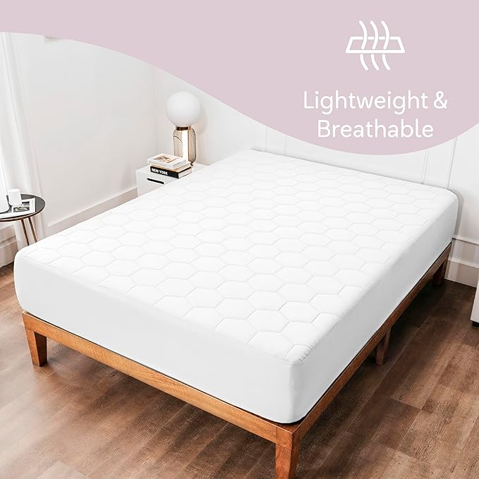 Hearth & Harbor Queen Size Quilted Fitted Mattress Pad Cover, 100% Waterproof Mattress Protectors, Deep Pocket Fitted Mattress Cover 8" - 21" (60" x 80", White)
