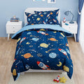 SANDJEST Outer Space Comforter Set Full Size 98x86in for Kids Boys, Microfiber 4 Pcs Bedding Set Includes 1 Comforter, 2 Pillowcases, 1 Fitted Sheet, Nursery Room Decor
