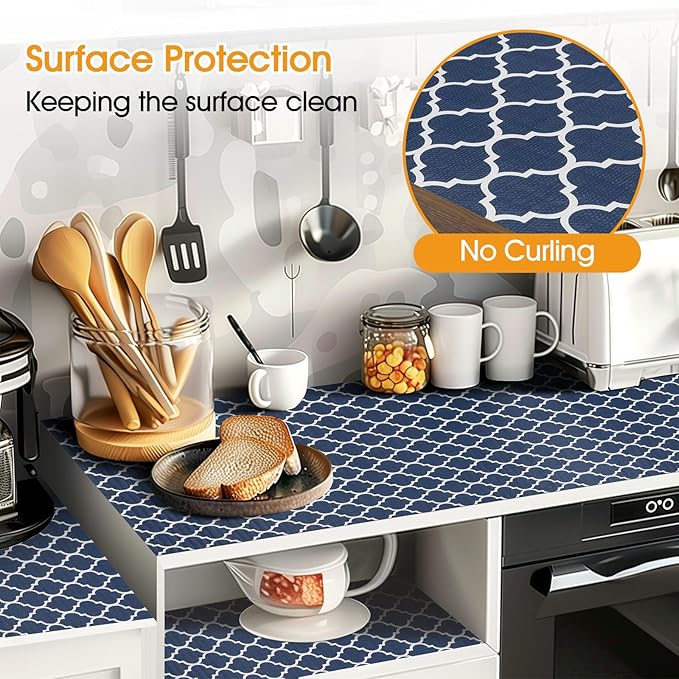 Shelf and Drawer Liner for Kitchen Cabinets Non-Adhesive, Strong Grip Non-Slip Thickened Cabinet Liners for Shelves, Waterproof Mats for Dresser Cupboard, Blue, 23 in x 20 Feet