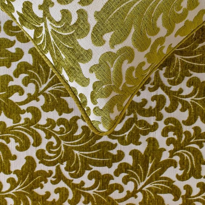 The HomeCentric King/Queen/Twin Chartreuse Designer Twin 53"x18" Bed Runner with Pillow Cover, Velvet, Floral Pattern Bed Scarf on Velvet Fabric - Enchanted Chartreuse