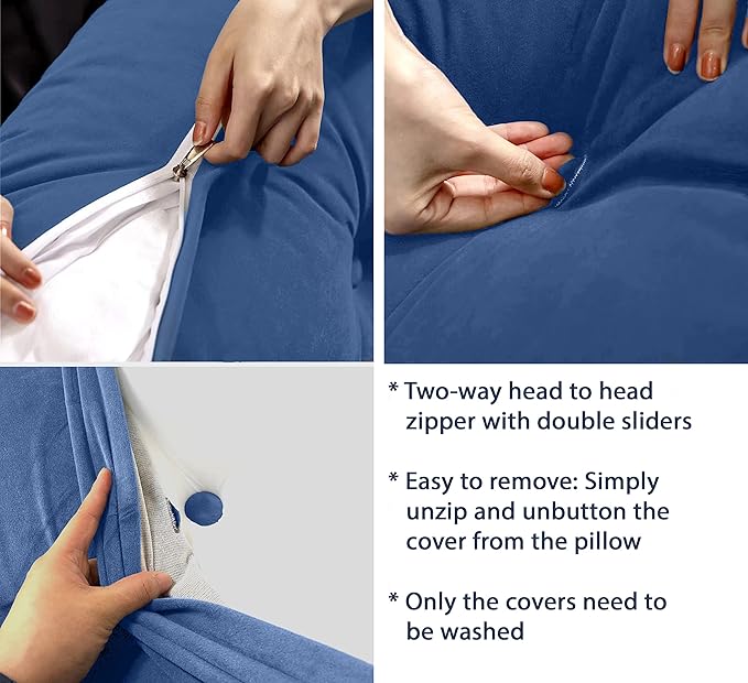 Triangular Reading Bed Rest Pillow Large Bolster Cushion Headboard Backrest Wedge Pillow with Removable Cover and Two Large Side Pockets (Steel Blue, California King: 71 x 8 x 20 inches)