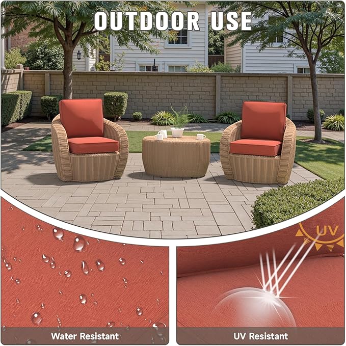 Outdoor Chair Cushions 23" x 24" x 4", Patio Deep Seat Replacement Cushions Set with Zippered Removable Cover, Weather-Resistant Olefin Fabric for Garden Chair Sofa Couch, Set of 2, Red