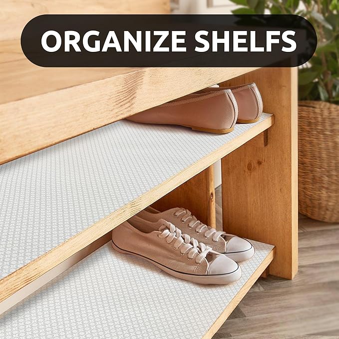 RAY STAR 12X120 Inch Shelf Liner for Kitchen Cabinets, Non-Adhesive Cabinet Liner Washable, PVC Drawer Liner for Dresser Non-Slip Bathroom (White Circle)(4 Roll)