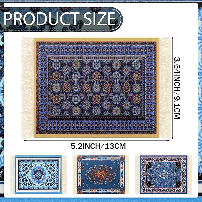 4 Pieces Rug Table Coasters Table Drink Holders Oriental Design Fabric Carpet Drink Mats Oriental Design Fabric Elegant Carpets Kitchen and Bar Mats for Home Office (Square,Novelty Pattern)