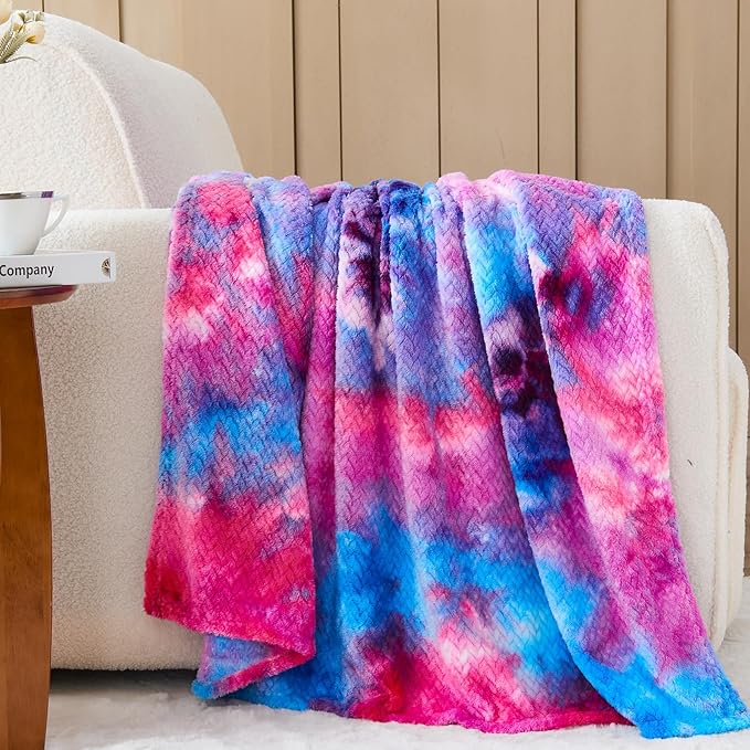 NEWCOSPLAY Super Soft Throw Blanket Deep Purple Rainbow Premium Silky Flannel Fleece Leaves Pattern Lightweight Bed Blanket All Season Use (Deep Purple Rainbow, Throw(50"x60"))