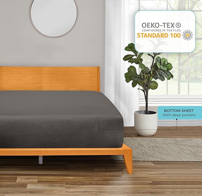 ROYALE LINENS 300 Thread Count 100% Long Staple Combed Cotton Fitted Sheet California King - Super Soft Deep Pocket Bottom Sheet - Fitted Sheets Only - Elastic Sheets (Cal King, Grey)