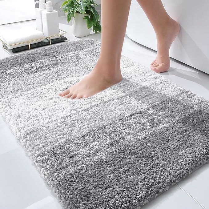 OLANLY Bathroom Rug Mat 30x20, Extra Soft and Absorbent Microfiber Bath Rugs, Non-Slip Plush Shaggy Bath Carpet, Machine Wash Dry, Bath Mats for Bathroom Floor, Tub and Shower, Light Grey