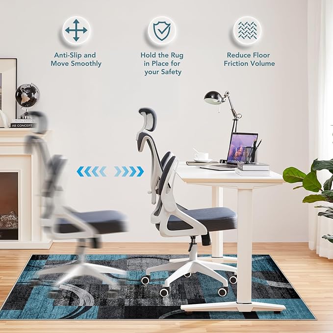Office Chair Mat for Hardwood Floor&Tile Floor,36"X 48" Heavy Duty Desk Chair Mat for Hard Floors,Under Desk Rug for Rolling Computer Chair,Anti Slip,Low Pile Carpet Floor-Geo Blue Gray