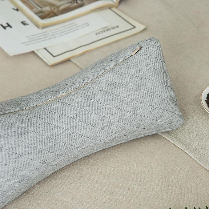 Buckwheat Neck Support Pillow Cervical Neck Cylinder Bolster Pillow Neck Pain Relief Breathable Comfortable for Back and Side Sleepers Round Pillows for Lunch Break Gray, 6x15 Inch