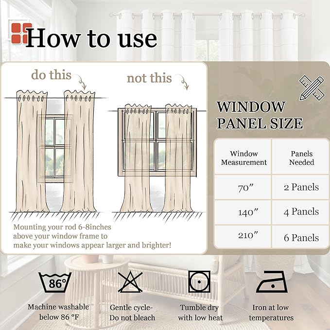 Linen Blackout Curtains for Living Room - Plaid Patterned Curtains 72 Inch Long, Boho Black Out Thermal Insulated Drapes for Bedroom Grommet Style 52x72 Inch 2 Panels, Terracotta