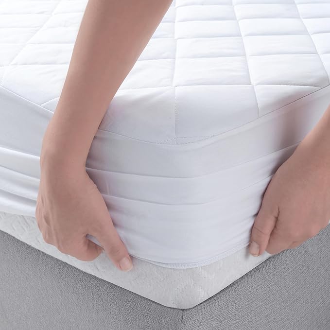 YATAS BEDDING Perle Quilted Fitted Mattress Protector, Machine Washable and Easy Care, Superior Protection and Comfort,100% Cotton Breathable top, (White, Twin XL) - 39"x79" - 14" Deep Pocket