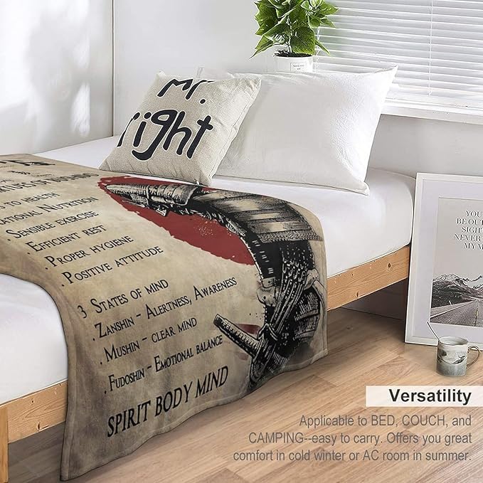 Samurai Warrior Japanese Throw Blanket - Gifts for Boys Men Kids Adults - Soft Warm Cozy Fleece for Couch Sofa Bed 60"x80"