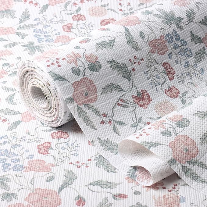 Floral Drawer and Shelf Liner for Cabinets, Non-Adhesive and Strong Non-Slip Shelf Cabinet Drawer Liners for Kitchen, Table,Bookshelves,Waterproof Cupboard Liners,Easy to Clean,12IN x 10FT