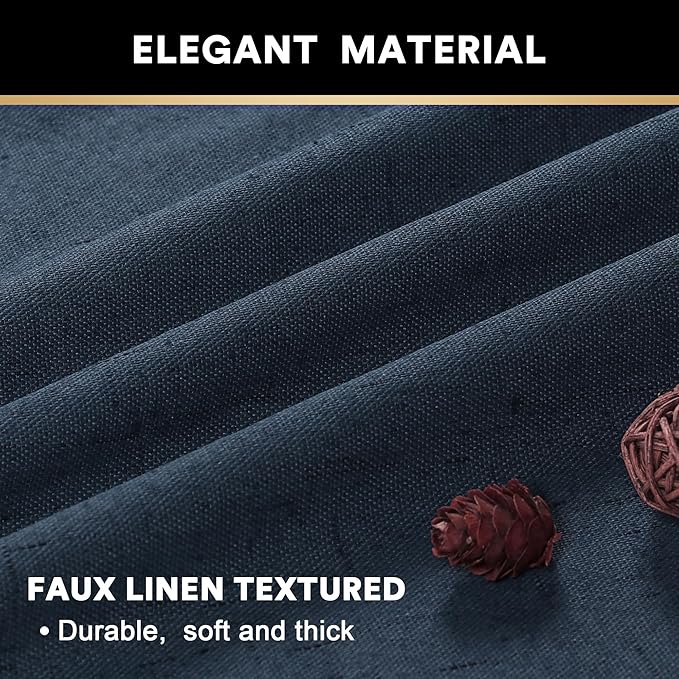 PrinceDeco Linen Blackout Curtains 108 Inches Long Thermal Insulated Textured Blackout Curtains 2 Panels Set Grommet Textured Curtains with White Liner for Bedroom Living Room(52x108 inch,Navy)