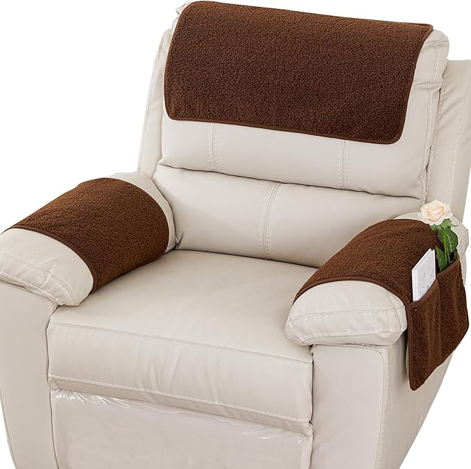 Armrest Cover, Recliner Chair Protector, Furniture Protector Slip, Side Storage Pocket, Stretch Armchair Couch Arm Rest Cover for Recliner, Chair, Sofa (Coffee,2 Seater(4pcs))
