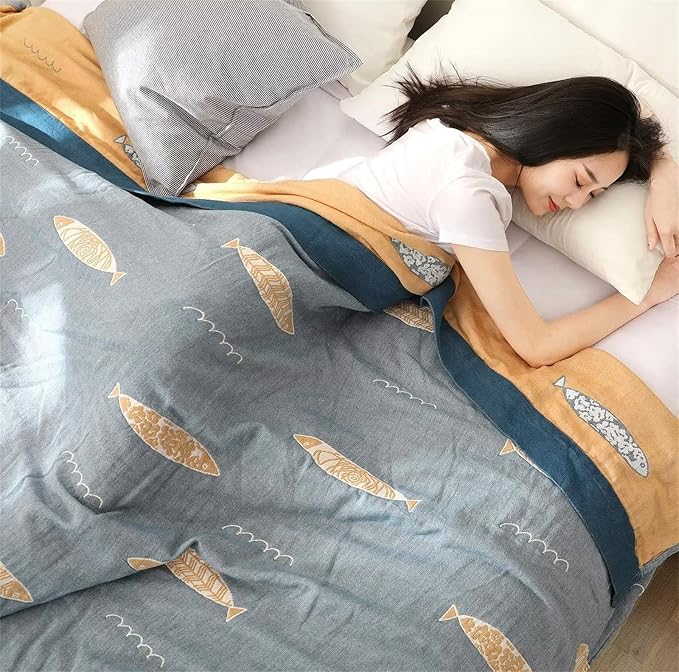 MSGKV Boho Throw Blanket 100% Cotton Woven Blanket for Couch Sofa Bed Double Sided Knit Throw Reversible Fall Blankets 80''Wx 90''L