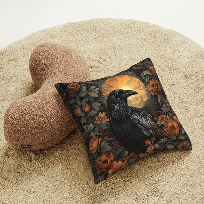 Mystical Raven Art Print Decor, William Morris Abstract Vintage Floral Design 18x18 inches Throw Pillow Covers Square Pillowcases Decor for Bed Couch Sofa Room Cushion Covers