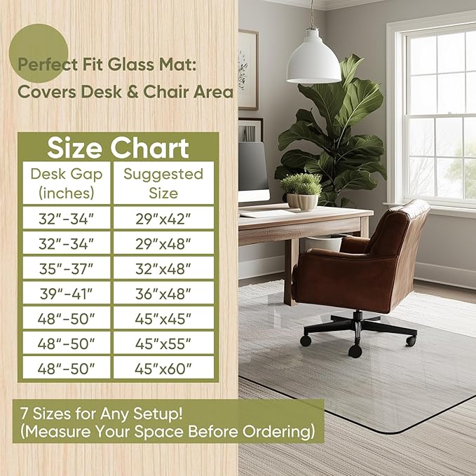 Office Chair Mat for Carpet & Hardwood, Upgraded 45" x 60" Tempered Glass Chair Mat for Office Home, with 4 Anti-Slip Pads