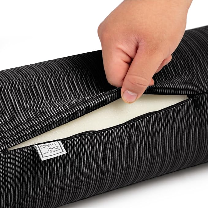 Sherry Kline Island Breeze Indoor/Outdoor Corded Neck Bolster Black 6"x 18" Set of 2