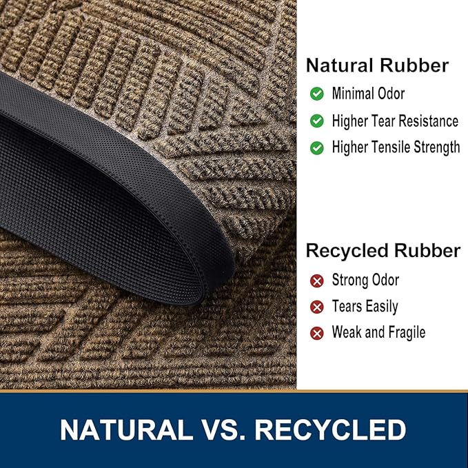 Smiry Front Door Mat Outside Entrance, Heavy Duty Sturdy Natural Rubber Doormat, Trap Dirt and Moisture, Easy Clean Low Profile Mats for Indoor Outdoor Entry, Irregular Triangle (59x20, Brown)