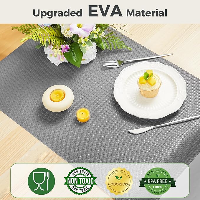 100% EVA Shelf Liner for Kitchen Cabinet, 24" x 120" Drawer Liners Non Adhesive Non Slip Waterproof Plastic Paper, Dresser Pantry Bathroom Refrigerator Protector, Grey