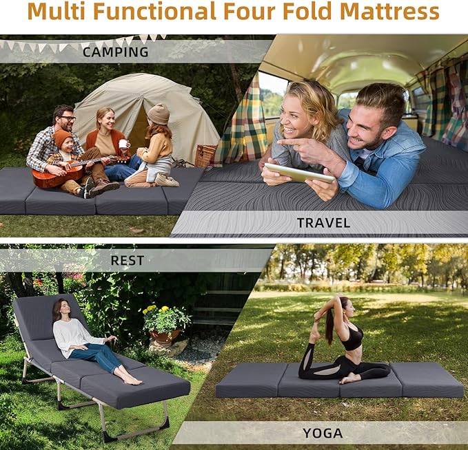 Foldable Memory Foam Mattress - 3 Inch Twin XL Waterproof Collapsible Mattress with Washable Cover, Portable Guest Bed Pad, Sleeping Mat for Travel RV Camping Yoga, Non-Slip Bottom,80"x38"x3"