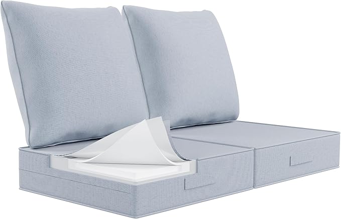 Outdoor Water-Resistant Olefin Deep Seat Cushion Set, 2PCS Weather and Fade Resistant 24''x 24''x 6'' Patio Furniture Seat Cushion, Thickened Sofa Chair Pad for Lawn, Garden, Light Gray