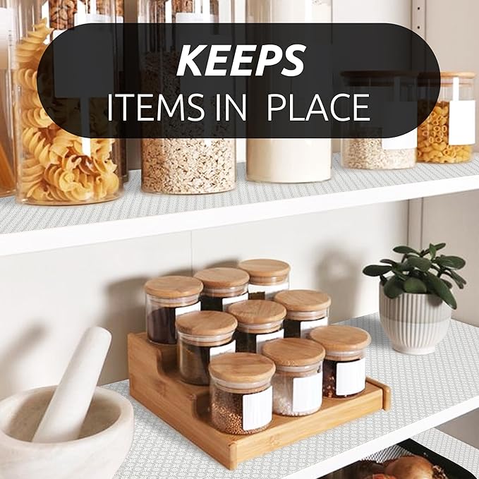 RAY STAR 12X120 Inch Shelf Liner for Kitchen Cabinets, Non-Adhesive Cabinet Liner Washable, PVC Drawer Liner for Dresser Non-Slip Bathroom (White Circle)(5 Roll)