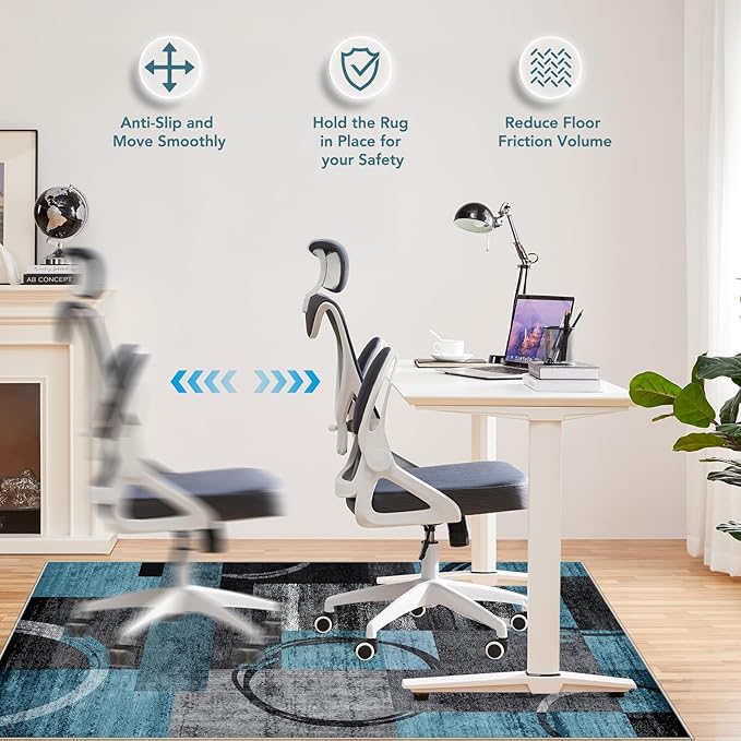Office Chair Mat for Hardwood Floor&Tile Floor,48"X 60" Heavy Duty Desk Chair Mat for Hard Floors,Under Desk Rug for Rolling Computer Chair,Anti Slip,Low Pile Carpet Floor-Geo Blue Gray