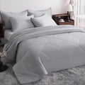 NTBAY Queen Comforter Set with Sheets, 7 Pieces Soft and Breathable Queen Bedding Set, Bed in a Bag, Down Alternative Comforter Set Solid Color All Season, Queen Bedding Set, Light Grey