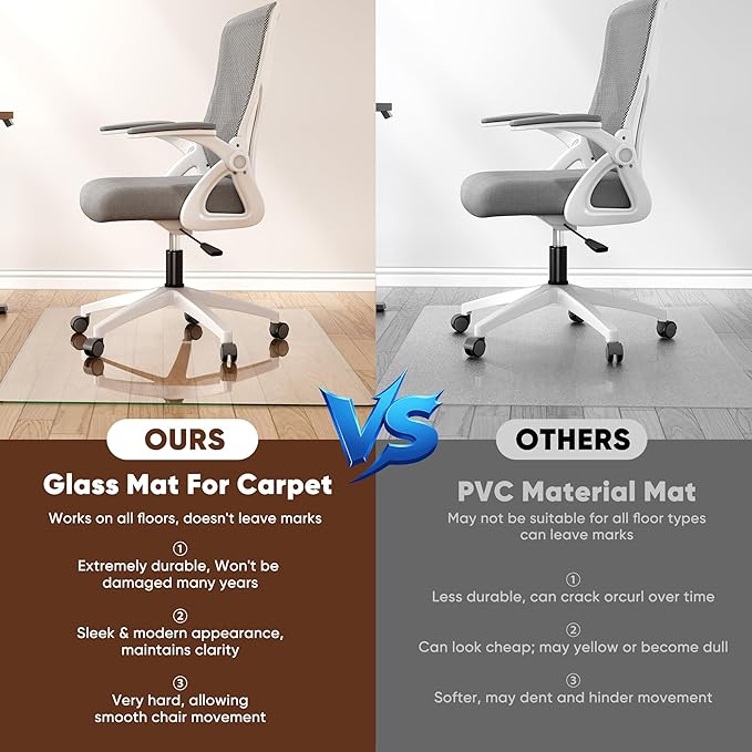 Antok Tempered Glass Chair Mat, 45"x60" Office Chair Mat for Carpet & Hardwood Floors, Heavy Duty 0.2" Desk Chair Mat for Smooth Rolling at Home or Office
