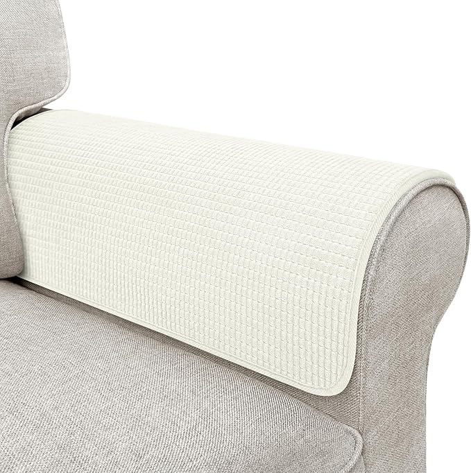 Couch Arm Covers, Sofa Arm Covers, Waterproof Armrest Cover for Sofa, Armchair, Loveseat, Non-Slip Recliner Arm Cover, Sofas Headrest Cover, Arm Chair Covers Set of 2 (Cream, 26"×26")