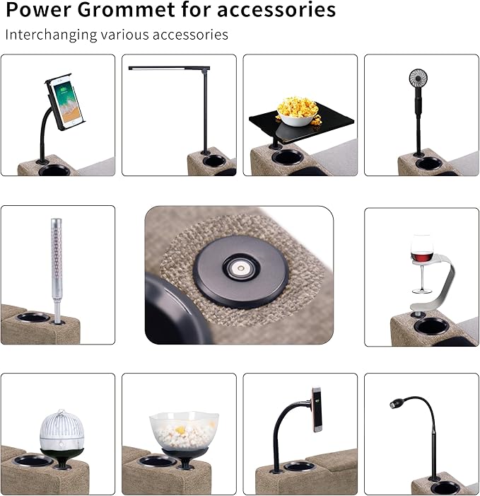 Multifunctional Sofa Armrest, Couch Armrest with Wireless Charge Stand, Removable Couch Caddy with Storage,Including LED Reading Light,Latte