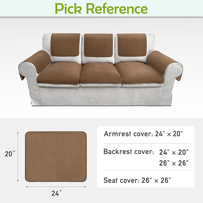 Couch Arm Covers, Waterproof Armrest Cover for Sofa, Armchair, Loveseat, Non-Slip Recliner Arm Covers, Sofa Headrest Covers, Arm Chair Covers Set of 2 (Coffee, 24"×20")