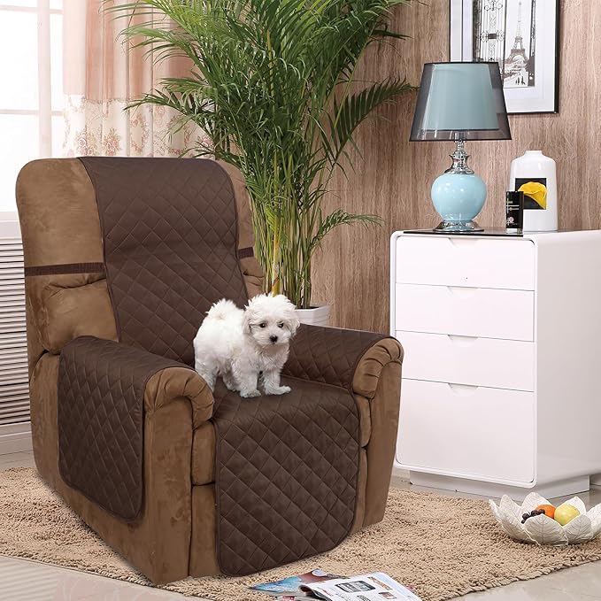 U-NICE HOME Recliner Chair Covers Reversible Chair Cover Pet Covers for Dogs with Elastic Straps Water Resistant Diamond Quilted (28''Recliner Oversized, Chocolate/Chocolate)