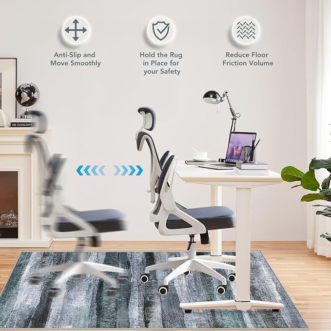Office Chair Mat for Hardwood Floor&Tile Floor,48"X 60" Heavy Duty Desk Chair Mat for Hard Floors,Under Desk Rug for Rolling Computer Chair,Anti Slip,Low Pile Carpet Floor-Abstract Dark Grey