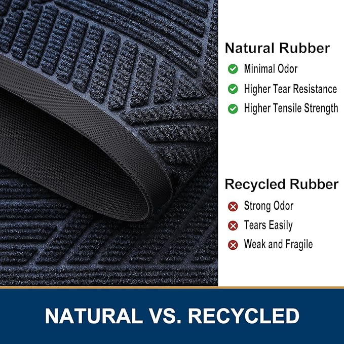 Smiry Half Circle Front Door Mat Outside Entrance, Heavy Duty Sturdy Natural Rubber Doormat, Trap Dirt and Moisture, Low Profile Mats for Indoor Outdoor Entry, Irregular Triangle (36x24, Navy Blue)