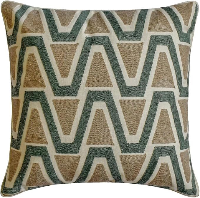 The HomeCentric Muted Green & Mocha Brown Bed Runner for King/Queen/Twin Cotton Decorative Bed Scarf 53"x18" Bed Runner Without Pillow Cover, Geometric Bed Scarf Bedroom Décor Accent - Triad