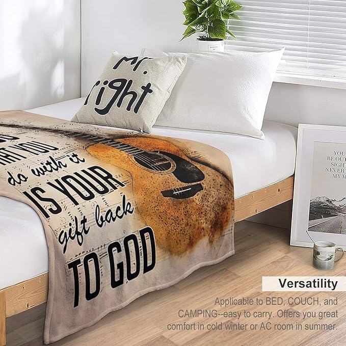 Guitar Music Blanket Gifts for Girls Women Men - Soft Warm Cozy Fleece Throw for Kids Adults - Couch Sofa Bed 40"x50"
