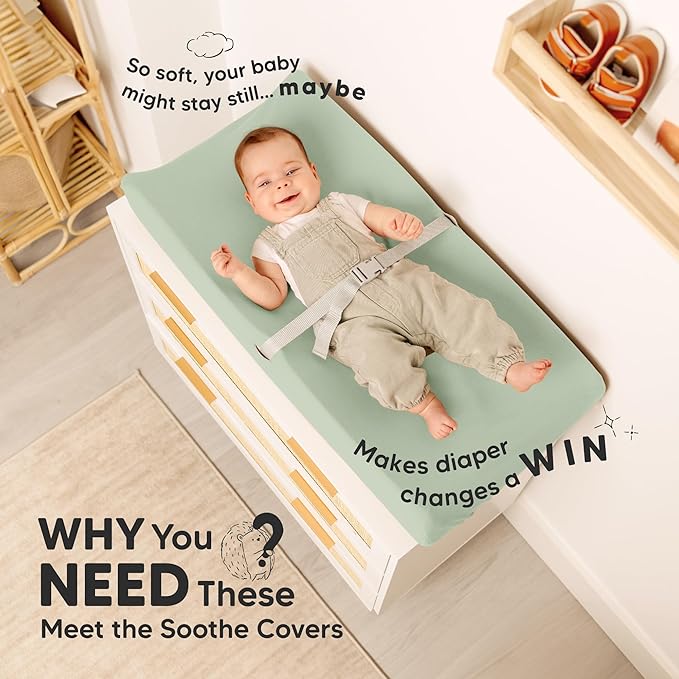 2-Pack Organic Changing Pad Covers for Girl, Boy, Neutral - 100% Cotton Changing Table Pad Cover, Soft Baby Nursery Diaper Changing Pad Sheets, Contour Changing Pads Liners, Change Pad Cover (Sage)