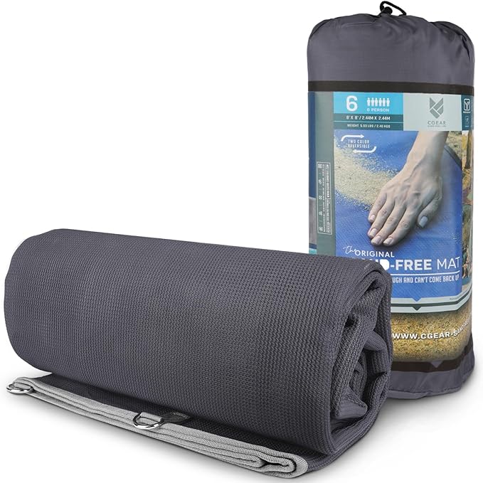 CGEAR Original Sand-Free Outdoor Rug Camping Mat - Water-Resistant & Anti-Fade Material - Military-Grade - Reversible Design - Area Rug for Beach, RV, & Picnics - Travel Bag