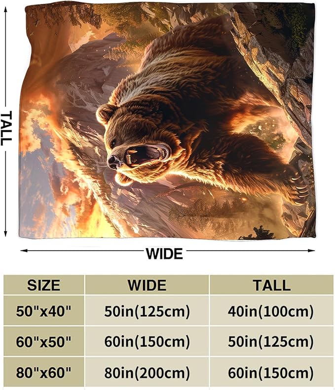 Bear Animal Throw Blanket - Gifts and Decor for Cabin, Girls, Women, Boys, Men - Soft Warm Cozy Fleece for Couch, Sofa, Bed 60"x50"