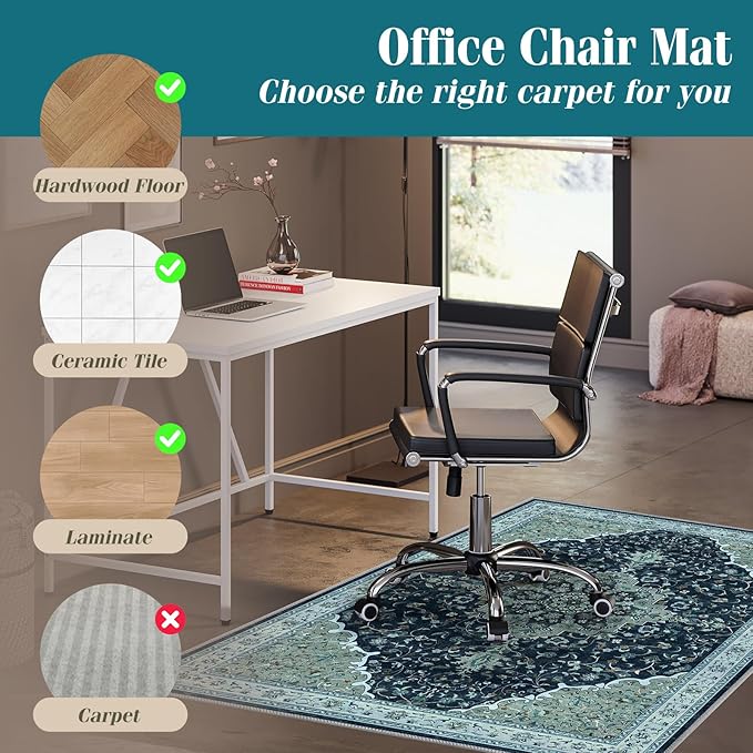 Office Chair Mat for Hardwood Floor&Tile Floor,36"X 48" Heavy Duty Desk Chair Mat for Hard Floors,Under Desk Rug for Rolling Computer Chair,Anti Slip,Low Pile Carpet Floor-Black Gray
