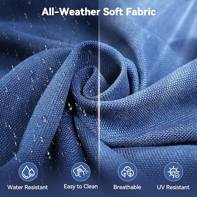 Luxury 6" Outdoor Cushions for Patio Furniture, 24x24x6" Thick Seat Cushion Set of 4, Fade Resistant Couch Chair Replacement Cushions High Density Deep Wicker Chair Cushion w/ Removable Cover, Blue